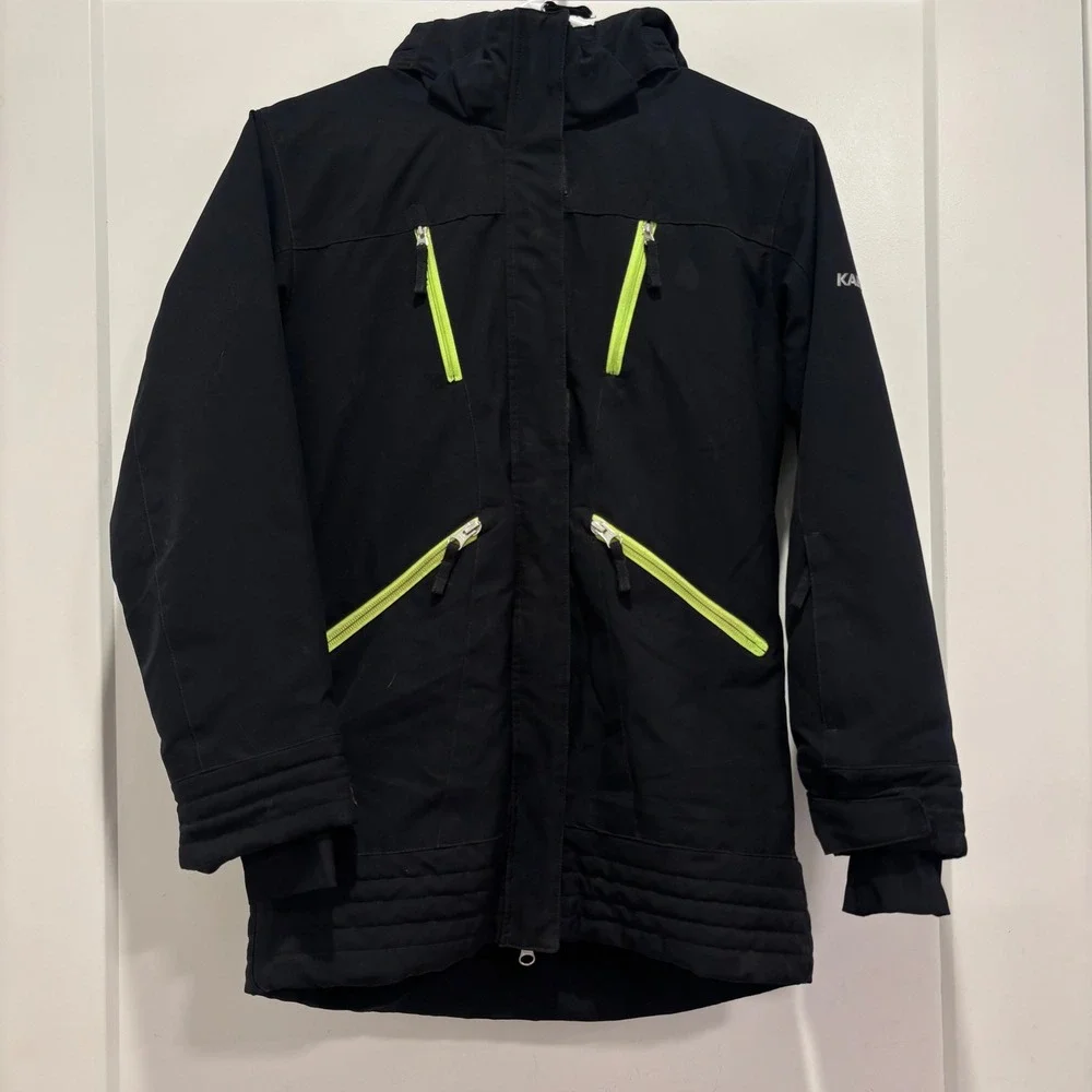 Karbon Kids Black Neon Lime Green Insulated Ski Jacket Winter Coat Size 12